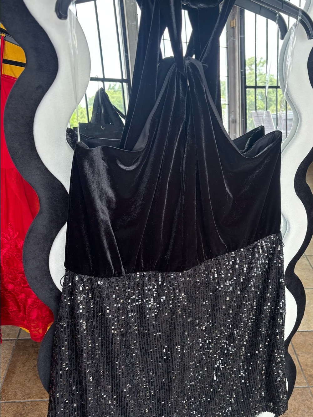 Cato Black Velvet & Sequin Mini Dress
